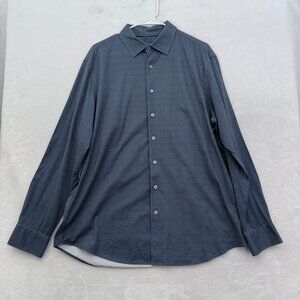 Bugatchi Shirt Mens XL Blue Geometric Oohcotton Tech 8 Way Stretch Button Up